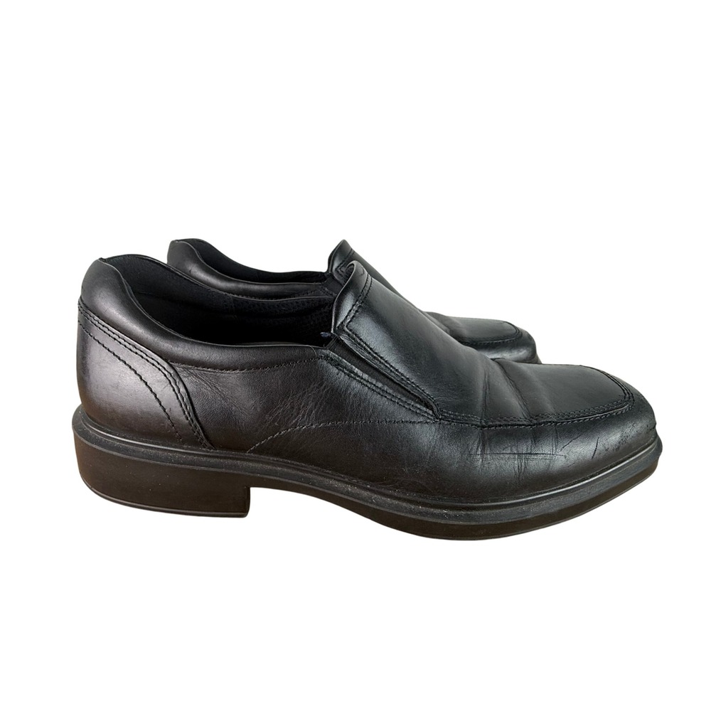 Ecco Mens Black Leather Slip On Loafers Dress Shoes Size US 7 7.5 EU 41‎